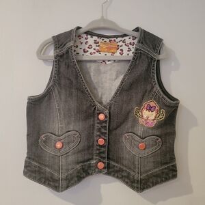 Vintage Curly Sue grey Washed Jean Buttondown  Vest